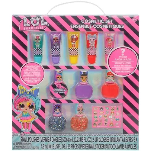 Produktbild: L.O.L Surprise! Townley Girl 11-teiliges funkelndes Kosmetik-Make-up-Set für Kinder mit 5 Lipgloss, 5 Nagellacken und Nagelstickern für Mädchen, Tweens, ab 3 Jahren, perfekt für Partys, Makeovers