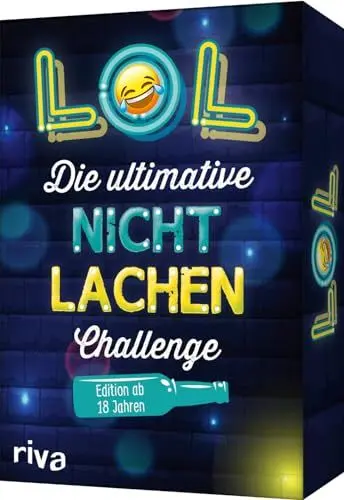 Produktbild: LOL – Die ultimative Nicht-lachen-Challenge – Edition ab 18 Jahren: Mit den besten Witzen, Flachwitzen, Scherzfragen für Erwachsene. Partyspiel mit Trinkspielvariante
