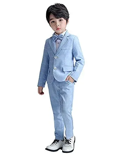 Produktbild: LOLANTA 3-teiliges Jungen Plaid Anzug Set, Eleganter Blazer für Hochzeits-Abschlussball, Formelle Kleidung Jacken-Hose-Fliege Set (13-14 Jahre, Blau)