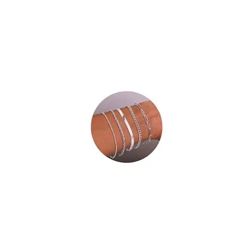 Produktbild: LOLIAS 5 Stück Armband Damen Silber Edelstahl Armbänder Damen Verstellbare Silberarmband Armkette Bracelet Set Silber Armband Schmuck Damen