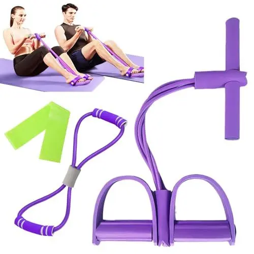 Produktbild: lomdung Crunches Zugseil mit Figur 8 Abzieher und Fitnessbänder, 6 Tubes Gummi Elastische Zugseil, Fitness Übungsbänder Sicher und Ungiftig, Fitness Zugband zum Trainieren von Taille Beinen Bauch