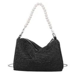 Produktbild: lomdung Damen Glitzer Tasche, Clutch mit Abnehmbarer Kette, Kettentasche Abendtasche Damen Hohe Kapazität mit Reißverschluss, Elegante Tasche Damen, für Abend Prom Hochzeit Party Bankett, Schwarz