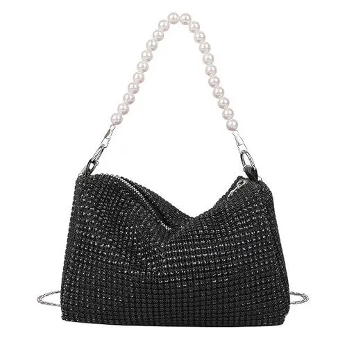 Produktbild: lomdung Damen Glitzer Tasche, Clutch mit Abnehmbarer Kette, Kettentasche Abendtasche Damen Hohe Kapazität mit Reißverschluss, Elegante Tasche Damen, für Abend Prom Hochzeit Party Bankett, Schwarz