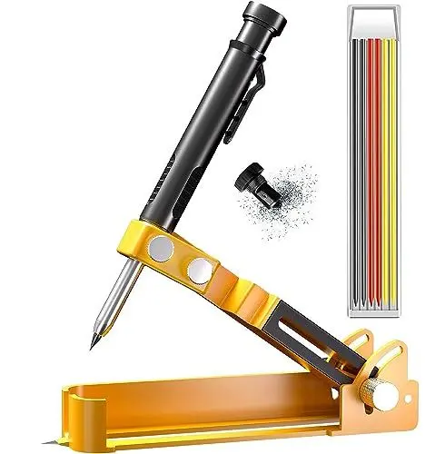 Produktbild: Lomhyve Multifunktionales Anreißwerkzeug mit Tieflochstift, Zweck Konstruktionsbleistift für Metall, Holz, Keramik, Zimmermannsbleistift, Schreiber Werkzeuge zum Zeichnen Linien(Gelb)