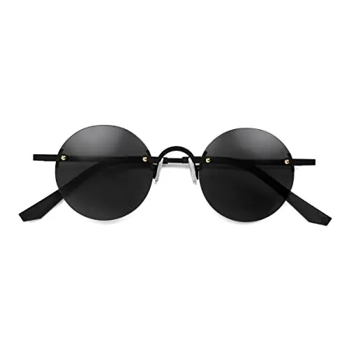 Produktbild: LONDON MOLE Eyewear - Wissenschaftler-Sonnenbrille - Randlose Sonnenbrille - Runde Sonnenbrille - Modemarke - UV400 Schutz - Coole Sonnenbrille - Federscharniere (Matte Black, Schwarz)