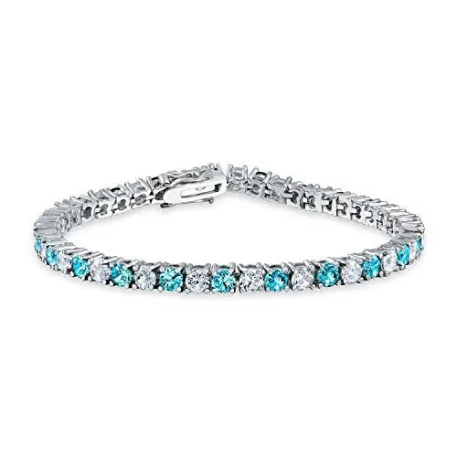 Produktbild: London Blau Weiß Abwechselnd Simulierten Blauen Topas Runde Kubischer Zirkon 12,00 Ct 4 Prong Korb Set Solitär Aaa Cz Tennis Armband Für Frauen Abschlussball Braut Silber Plattiert 7,5 Zoll