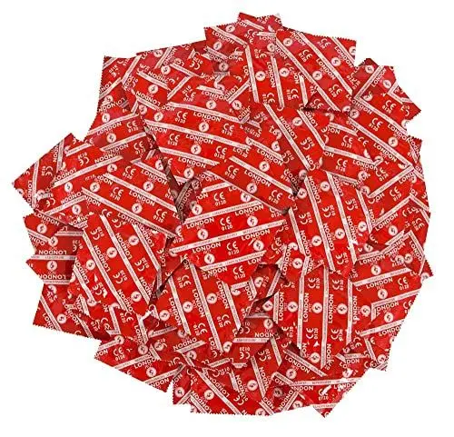 Produktbild: London Red Kondome – Rote Kondome mit Erdbeergeschmack & mit Silikongleitgel befeuchtet – 100er Großpackung (1 x 100 Stück)