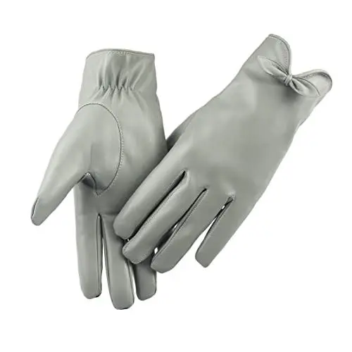 Produktbild: Long Keeper Lederhandschuhe Damen Winter - Touchscreen Handschuhe Damen Leder Winter Warm Warmfutter Elegant Winterhandschuhe Damen mit Fliege, Einheitsgröße