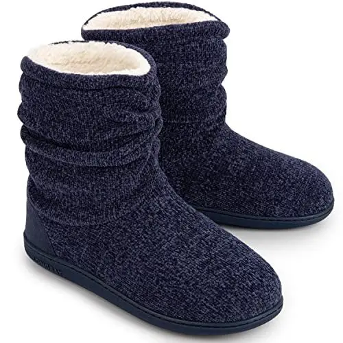 Produktbild: LongBay Damen Winter Warme Chenille Strick Hausschuhe Stiefel Weiche Plüsch Fleece Memory Foam Frauen Pantoffeln