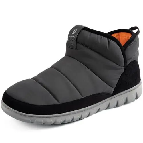 Produktbild: LongBay Herren Nylon Hausschuhe Stiefel Warm Memory Foam Rutschfest für Indoor & Outdoor Gummisohle Schneestiefel Geschenk für Ihn