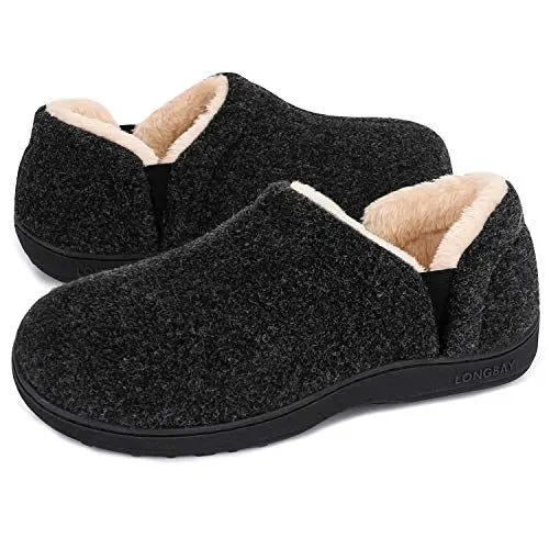Produktbild: LongBay Herren Hausschuhe Winter Warme Memory Foam für drinnen und draußen mit rutschfester Sohle