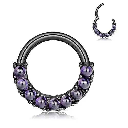 Produktbild: Longbeauty 16G Nasenpiercing Ring Hoops Septum Klicker Ohrringe Piercingsringe Opal Segmentringe Knorpelohrring 10MM für Damen Herren, 1 Pcs, Schwarz