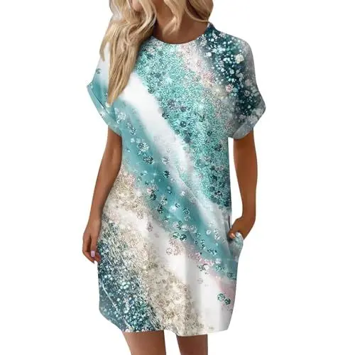 Produktbild: Longbluse Damen Tunika Damen Kleider für Hochzeitsgäste Tunika Damen Langarm Strandkleider Kleid Damen Elegant Kleid Rosa Damen Tunika Damen Langarm Kleidung Damen Pailettenkleider Türkis 2XL