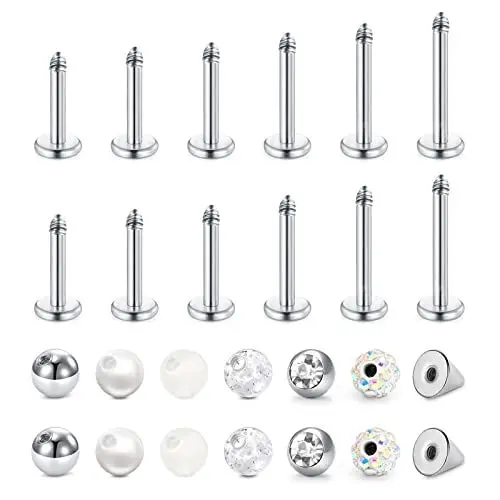 Produktbild: Longita 16G Helix Piercing Stab mit Ersatzkugeln Tragus Piercing Labret Piercing Lippe Ohrringe Helix Ohrstecker Conch Knorpel Ohr Piercing Tragus Helix Piercing