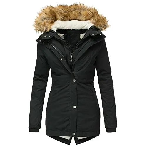 Produktbild: Longjacke Damen Winter Federleichte Daunenjacke Winterjacke Lang Warm Gefüttert Blazer Beige Wintermantel Thermojacke Schwarz L