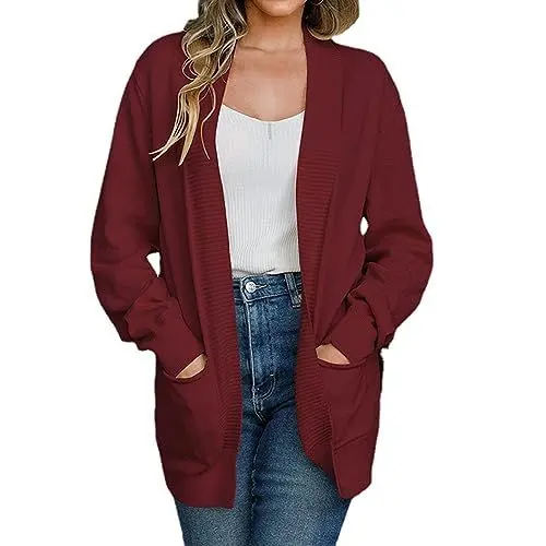 Produktbild: Longjacke Damen 𝐒ommer Elegant Damen-Cardigan-Pullover mit, lässiger, Leichter Cardigan-Pullover Long Strickjacke Damen Rosa (Red, XXL)