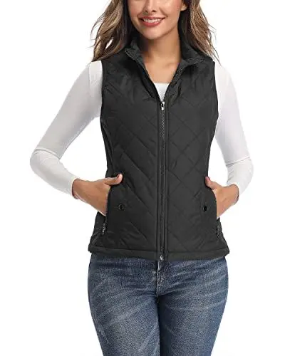 Produktbild: LONGKING Damen Weste Steppweste Damen Leicht Stehkragen Weste Steppweste mit Reißverschluss Ärmellose Oberteile Tops Coat Jacke Outdoor Schwarz L