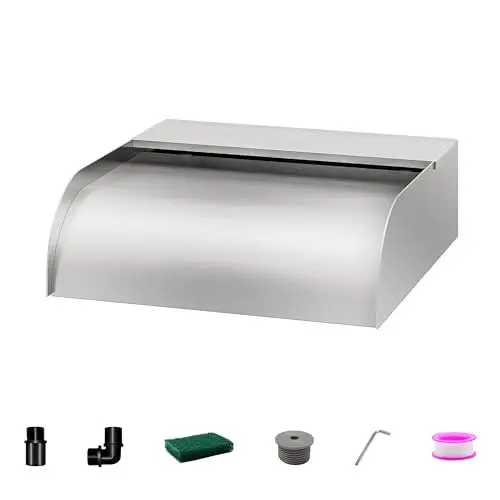 Produktbild: LONGRUNNEW Teich Wasserfallklingen Set, 30cm Edelstahl Poolfontäne mit Zubehör, Breite 31cm Auslauf Wasserspiel Wasserfallkaskade für Garten Patio Teichdekoration