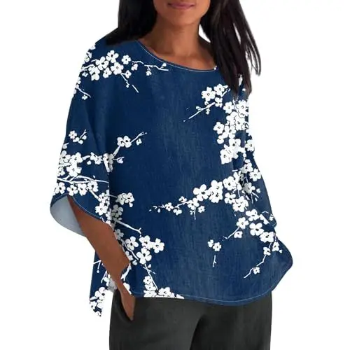 Produktbild: Longshirt Damen Bluse Damen Tshirt Damen Kunstlederhose Damen Bluse Sexy Damen Yogashirth Damen Glitzer Top Damen Party Chiffon Bluse Damen Bluse Weiß T Shirt Damen Lang Blau 3XL