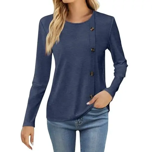 Produktbild: Longshirt Damen Lässig für Leggings Seidenbluse Damen Langarmshirt Damen Baumwolle Damen Langarmshirt Damenblusen Elegant Bayrische Bluse Damen Hemden Damen Longshirt Damen Blau 3XL