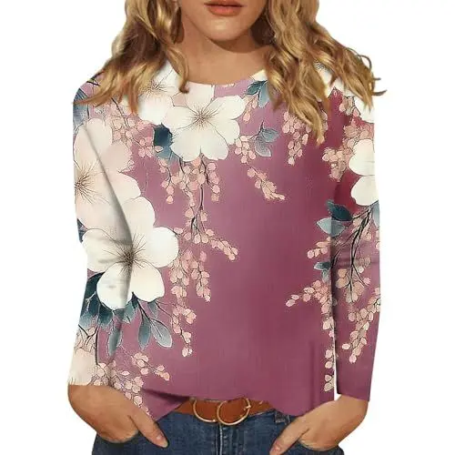 Produktbild: Longsleeve Damen Langarm-Shirts Für Frauen Casual Crew Neck Tops Herbst Mode 2025 Fitted Basic Tee Tunika Tops Pullover