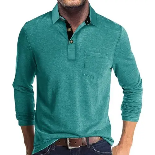 Produktbild: Longsleeve Herren Sport Langarm T-Shirt Schlafanzug Oberteil Polohemd Oberteile Solid Arbeits Türkis XL