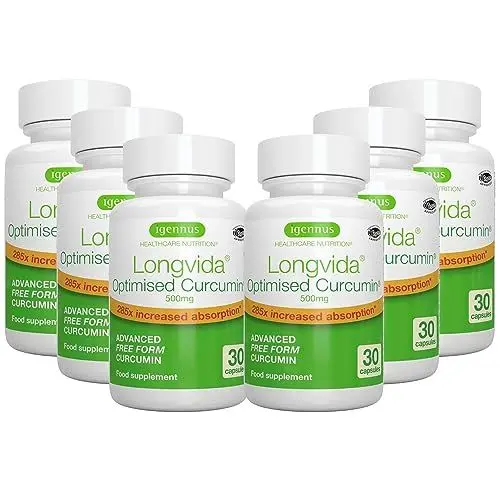 Produktbild: Longvida Curcumin 500 mg, hochdosiert, 285x höhere Bioverfügbarkeit als standard Kurkumin, sichere Langzeitanwendung, vegan, 180 Kapseln