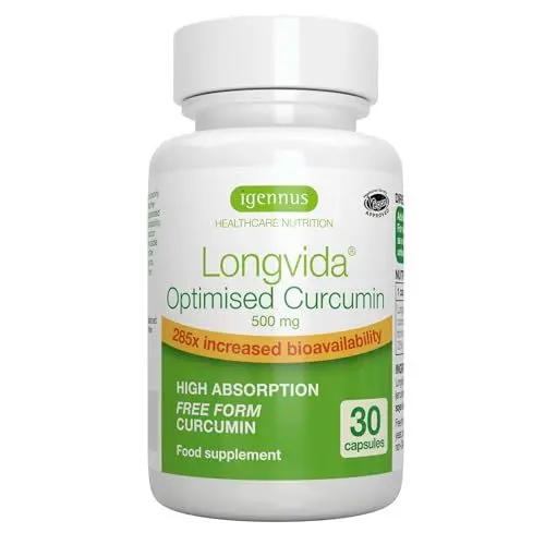 Produktbild: Longvida Curcumin 500 mg, hochdosiert, 285x höhere Bioverfügbarkeit als standard Kurkumin, sichere Langzeitanwendung, vegan, 30 Kapseln
