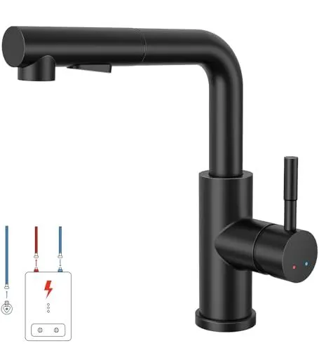 Produktbild: Lonheo Niederdruck Wasserhahn Küche Armatur Schwarz, Niederdruck Küchenarmatur mit Brause Ausziehbar Mischbatterie Küche Spültischarmatur für Boiler oder Untertischgeräte
