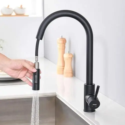 Produktbild: Lonheo Wasserhahn Küche Schwarz, Hochdruck Küchenarmatur Ausziehbar, 360° Drehbar Mischbatterie Küche mit Brause 2 Wasserstrahlarten, Edelstahl Spültischarmatur Küche für Küchenspüle