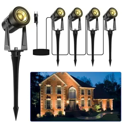 Produktbild: LONIUTO Gartenbeleuchtung mit Strom 14M, 3W*4 Stück Außenbeleuchtung Garten 3000K Warmweiß, 14V Gartenstrahler LED Außen IP65 Wasserdicht für Weg, Rasen, Hof, Terrasse