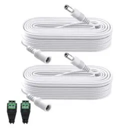 Produktbild: Lonnky DC 12V Verlängerungskabel 10 M 5,5 x 2,1 mm mit 2 weiblichen Adaptern, ideal für IR-Lichter (Univivi, Tonton), Überwachungskameras (TP-Link TAPO, Reolink) und LED-Strips – 2er-Pack Weiß