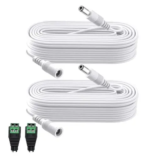 Produktbild: Lonnky DC 12V Verlängerungskabel 10 M 5,5 x 2,1 mm mit 2 weiblichen Adaptern, ideal für IR-Lichter (Univivi, Tonton), Überwachungskameras (TP-Link TAPO, Reolink) und LED-Strips – 2er-Pack Weiß