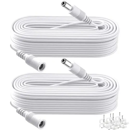 Produktbild: Lonnky 5 Meter 12 Volt Verlängerungskabel Für CCTV Kamera (TAPO, Reolink), Govee LED Streifenlichter, Deco, TP-Link Router, 18 AWG 5,5 mm x 2,1 mm Stecker zu Buchse Stromkabel - 2-Pack Weiß