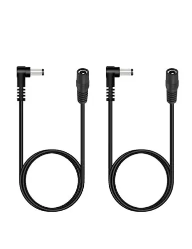 Produktbild: Lonnky 1M 2er Pack Schwarz 90° Grad Gleichstrom Verlängerungskabel 5,5mm x 2,1mm, Für Überwachungskameras, LED-Strip-Lights, Drucker