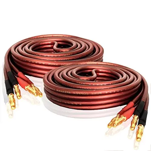 Produktbild: LONPOO Lautsprecherkabel aus Reinem Kupfer (mit vergoldeten Bananensteckern, 14 AWG, 2 M) - Audio kabel LP42 HiFi Lautsprecher Boxen