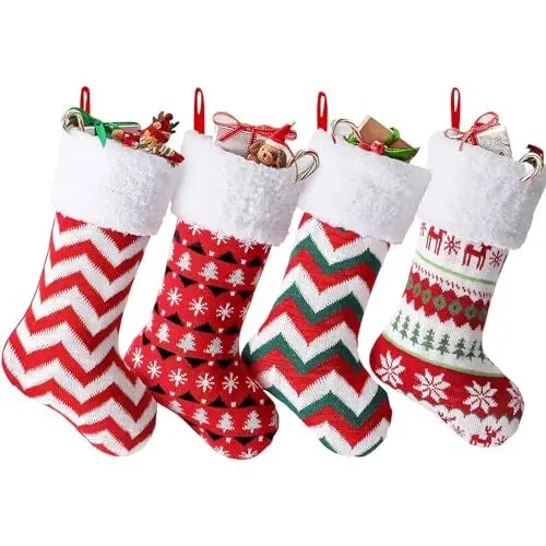 Produktbild: Lonsien Nikolausstrumpf groß 4 STK Weihnachtsstrumpf Geschenkbeutel Nikolausstiefel Personalisiert Weihnachtssocken zum Befüllen zum Aufhängen für Weihnachten Kamin, Schaufenster(24 * 41cm)