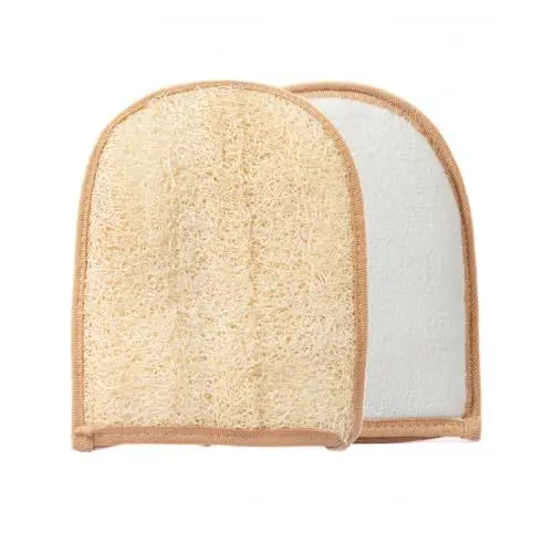 Produktbild: Loofahcrafts Peeling Handschuh natürlicher ägyptischer Luffa-Peelinghandschuh Waschhandschuh Rückseite aus Baumwolle Badeschwamm Luffagurke Luffakürbis Körper DuscheWäscher Peelingschwamm Luffah Natur
