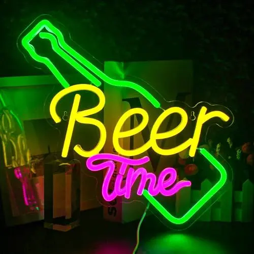 Produktbild: Looklight Beer Time Neonschild Bar Neon Licht Zeichen Gelb LED Leuchtreklame für Wanddekoration USB Bier Neonlicht für Bar Club Gaming Room Home Wedding Birthday Party Decor Zeichen Geschenk
