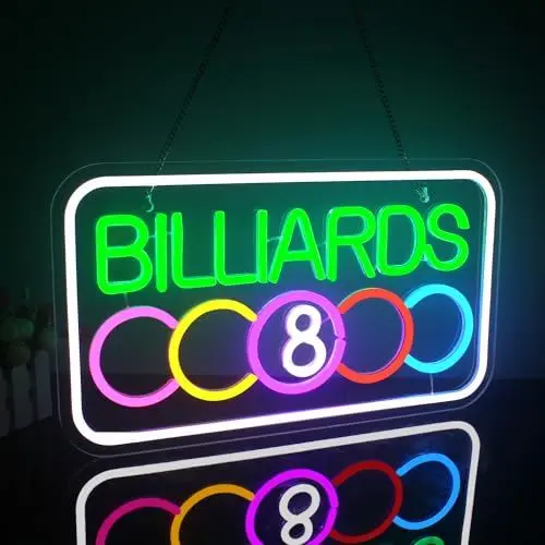 Produktbild: Looklight Billiards Neon Schild Billardzimmer Leuchtreklame LED Billard Neon Sign Dimmbare Neonschild USB Buntes LED Neonlicht für Billardzimmer Spielzimmer Wohnzimmer Wanddekoration Geschenke