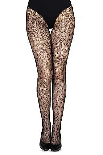 Produktbild: looksy Schwarze Damen Netzstrumpfhose mit Tiermuster Strümpfe für Damen Strumpfhosen Burlesque, Leopard