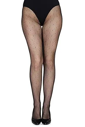 Produktbild: looksy Schwarze Netzstrumpfhose mit Punktemuster für Damen Strumpfhosen Burlesque, Punkte