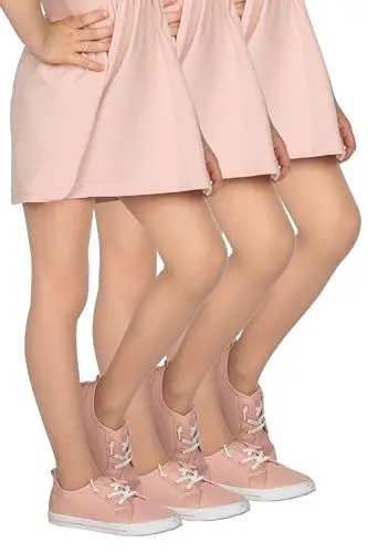 Produktbild: looksy Tonia 3er-Pack Italienische Mädchen beige Strumpfhosen 20 DEN Leichte Schlichte Fußstrumpfhosen Ballett Tanzschule Strümpfe, 3 Paare, Natural 11/12 years