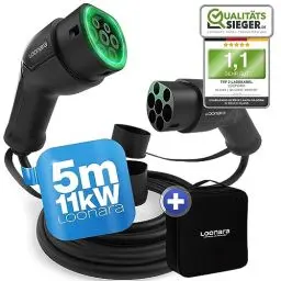 Produktbild: loonara Typ 2 Ladekabel 11kW 5m mit Tasche für E Hybrid - & E-Auto mit Typ 2 Ladekabel Stecker - Mode 3 Ladekabel Elektroauto Typ 2-16A ladekabel typ 2 kompatibel mit jedem Elektroauto schwarz