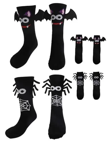 Produktbild: LOOPES 2 Paare Lustige Socken Fledermaus Socken Damen Spinnen Funny Socks Nightmare Before Christmas Geschenke Witzige Baumwolle Socken Geschenk für Männer Frauen Halloween Fasching Weihnachten