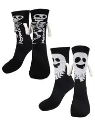 Produktbild: LOOPES 2 Paare Socken Totenkopf Lustige Magnetische Socken Gespenst Funny Socks Nightmare Before Christmas Geschenke Hand in Hand Socken Witzige Magnetsocken Geschenk für Männer Damen Halloween Party