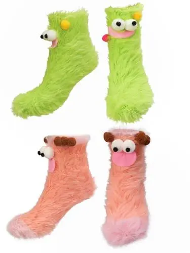 Produktbild: LOOPES 2 Paare Lustige Socken Weihnachten Cartoon Monster Socken Weihnachtssocken Flauschige Tiersocken Warm Cozy Fluffy Kuschelsocken Funny Socks Wintersocken für Männer Damen