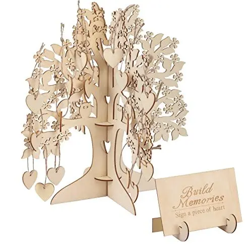 Produktbild: LOOPES Holzbaum Gästebuch Hochzeit Holz mit Holzherzen Lebensbaum Holz Baum Wunschbaum Hochzeitsgästebuch zum Basteln und Aufhängen für DIY Hochzeitsdeko Bastelset Handwerk Osterndeko Frühlingdeko