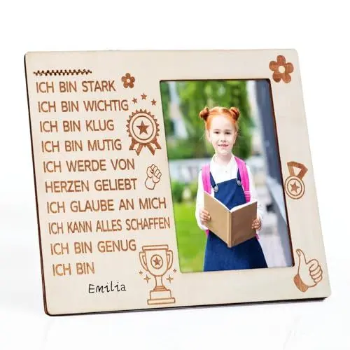 Produktbild: LOOPES Schulanfang Geschenk Kinder Bilderrahmen Schulkind Geschenk Ermutigung Rahmen Holz Fotorahmen Einschulung Tischdeko für Mädchen Jungen Schuleinführung Geschenke Einschulung Weihnachten