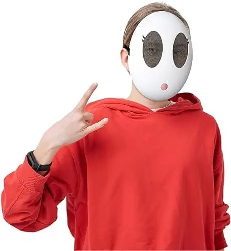 Produktbild: LOOPES Shy Guy Maske Mädchen Lustige Maske Halloween Maske Jumpman Weiße Maske Voll Face Maske Partymaske Halloween Cosplay Kostüm für Kinder Halloween Karneval Fasching Cosplay Party